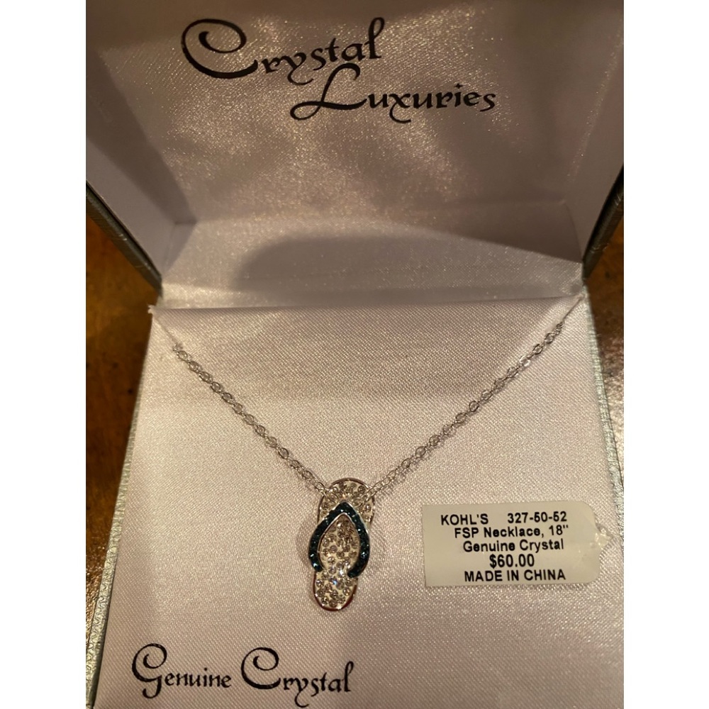 Crystal Luxuries-Genuine Crystal Flip Flop 18 inch FSP Necklace-NWT-Gift Box